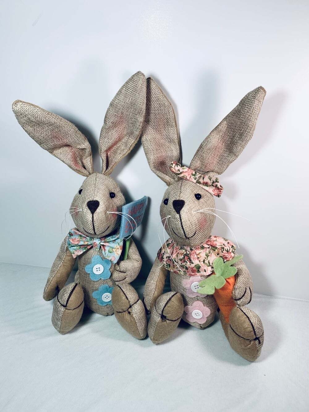 Easter Bunnies Decorative burlap folkart crafted handmade